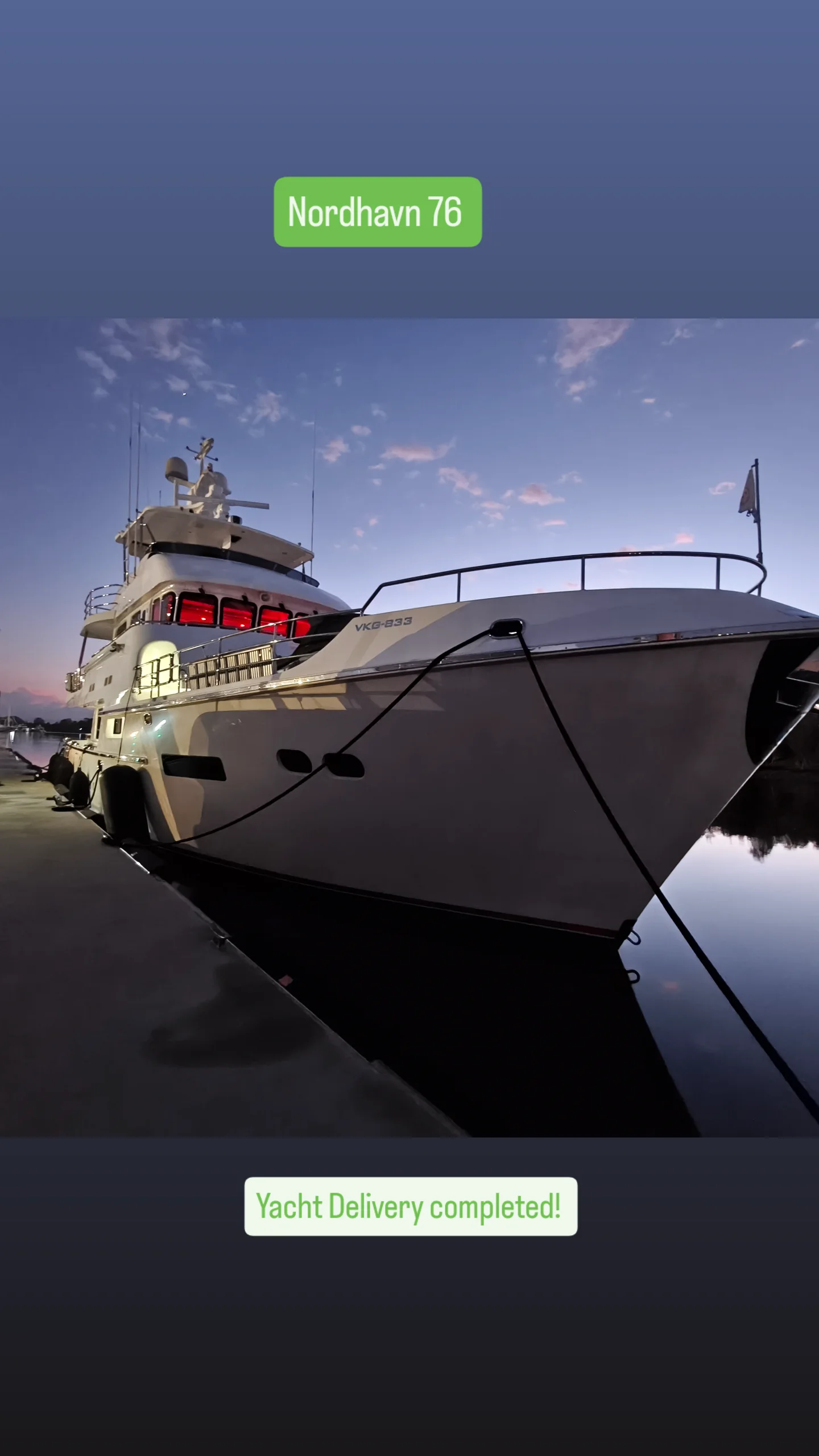 nordhavn trawler at sunrise after a yacht delivery in asia
